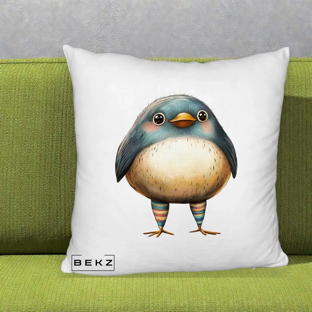 Perna Decorativa Pasare Teal-Bej cu Sosete Curcubeu, 40x40 cm, Alb Pufos, Husa Detasabila, Perna Inclusa, BEKZ®