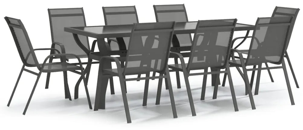 Set mobilier de gradina, gri si negru, 9 piese Gri si negru, Lungime masa 180 cm, 9