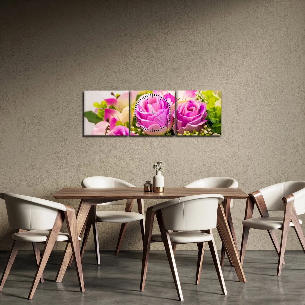 Tablou cu trandafiri (cu ceas) (90x30 cm)