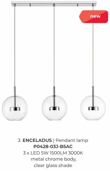 Lustra moderna cu 3 pendule LED Enceladus crom