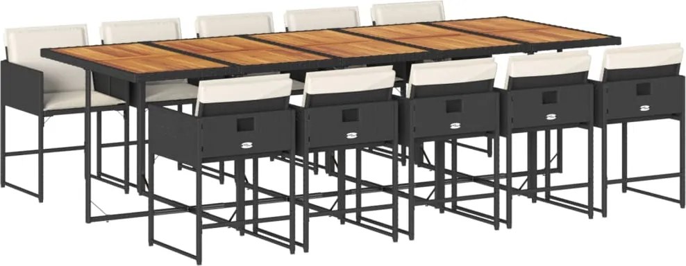 vidaXL Set mobilier de exterior cu perne, 11 piese, negru, poliratan