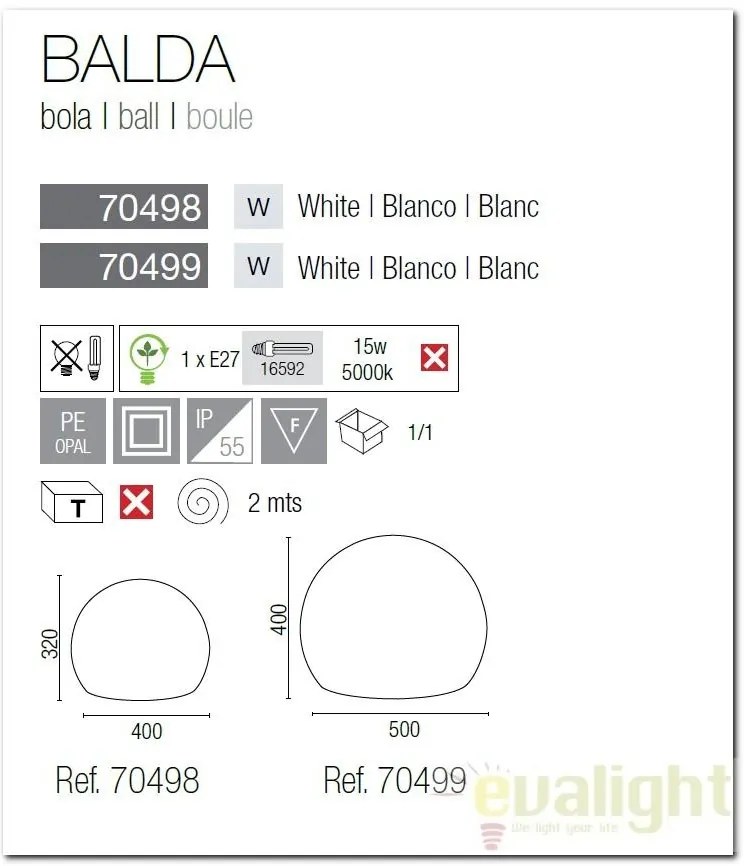 Ball iluminat exterior 50cm IP44 Balda 70499