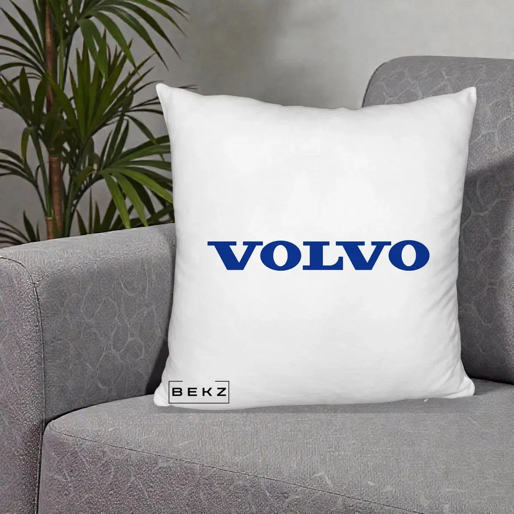 Perna Personalizata cu emblema Volvo, 40x40 cm, Alb Pufos, Husa Detasabila, Perna Inclusa, BEKZ®