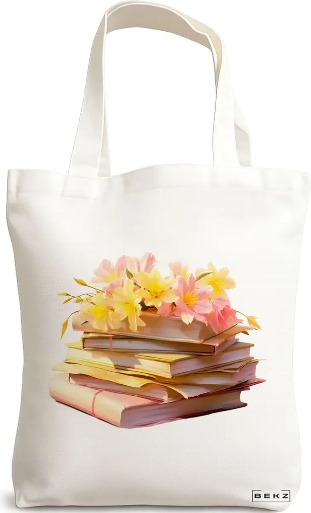 Sacosa de Panza pentru Cumparaturi, Geanta Tote, model Books 49 38 x 34.5 cm, Alba, BEKZ®