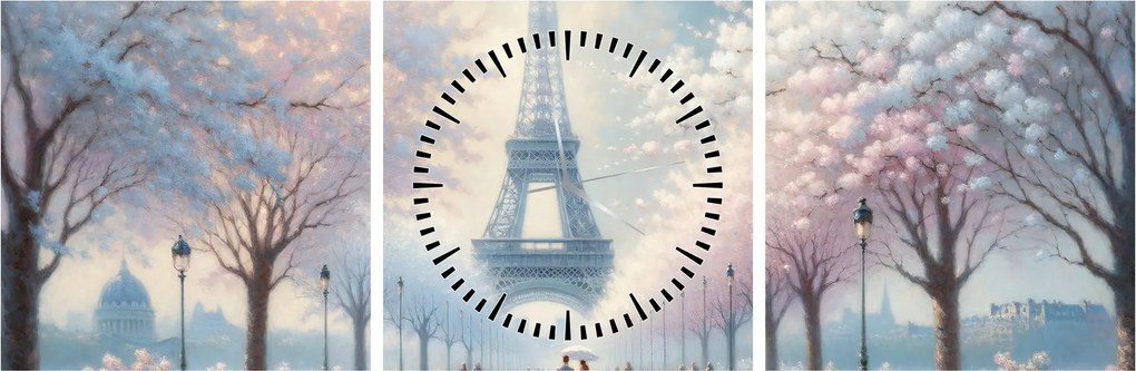 Tablou - Pictură din Paris (cu ceas) (90x30 cm)