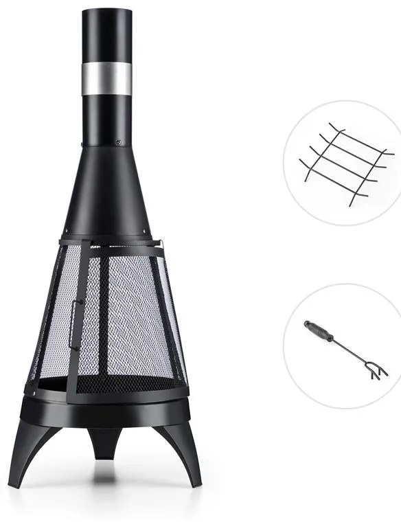 Volantis, Ø 45 cm, negru, cuptor de grădină, gresie de grădină, pentru lemn, 360 ° cameră focală, oțel