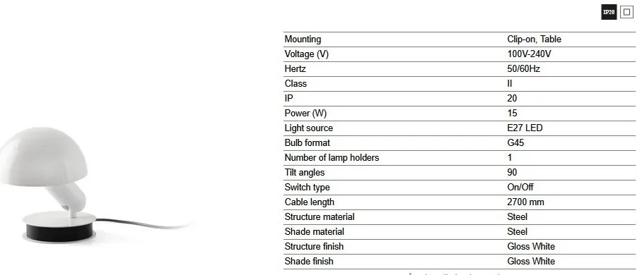 Veioza/Lampa de masa cu clips BELA alba