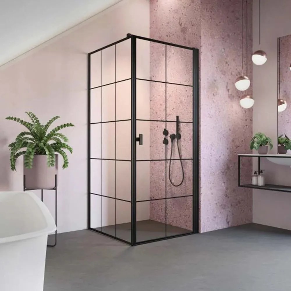 Cabina de dus dreptunghiulara cu usa batanta Radaway Nes KDJ I Factory 80x90 cm finisaj negru mat-transparent dreapta