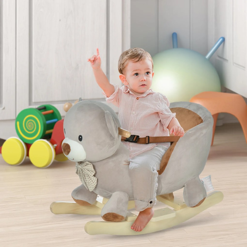 HOMCOM Cal tip Balansoar in Forma de Urs pentru Copii 18-36 luni Interactiv, Gri, 60x33x50cm | Aosom Romania
