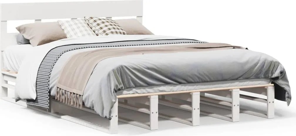 vidaXL Cadru de pat fără saltea, alb, 150x200 cm, lemn masiv pin