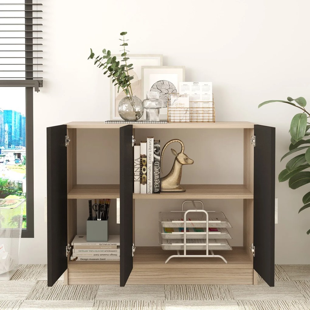 Dulap Vincent 5 (Stejar + Negru). Promo -22%. 1072631