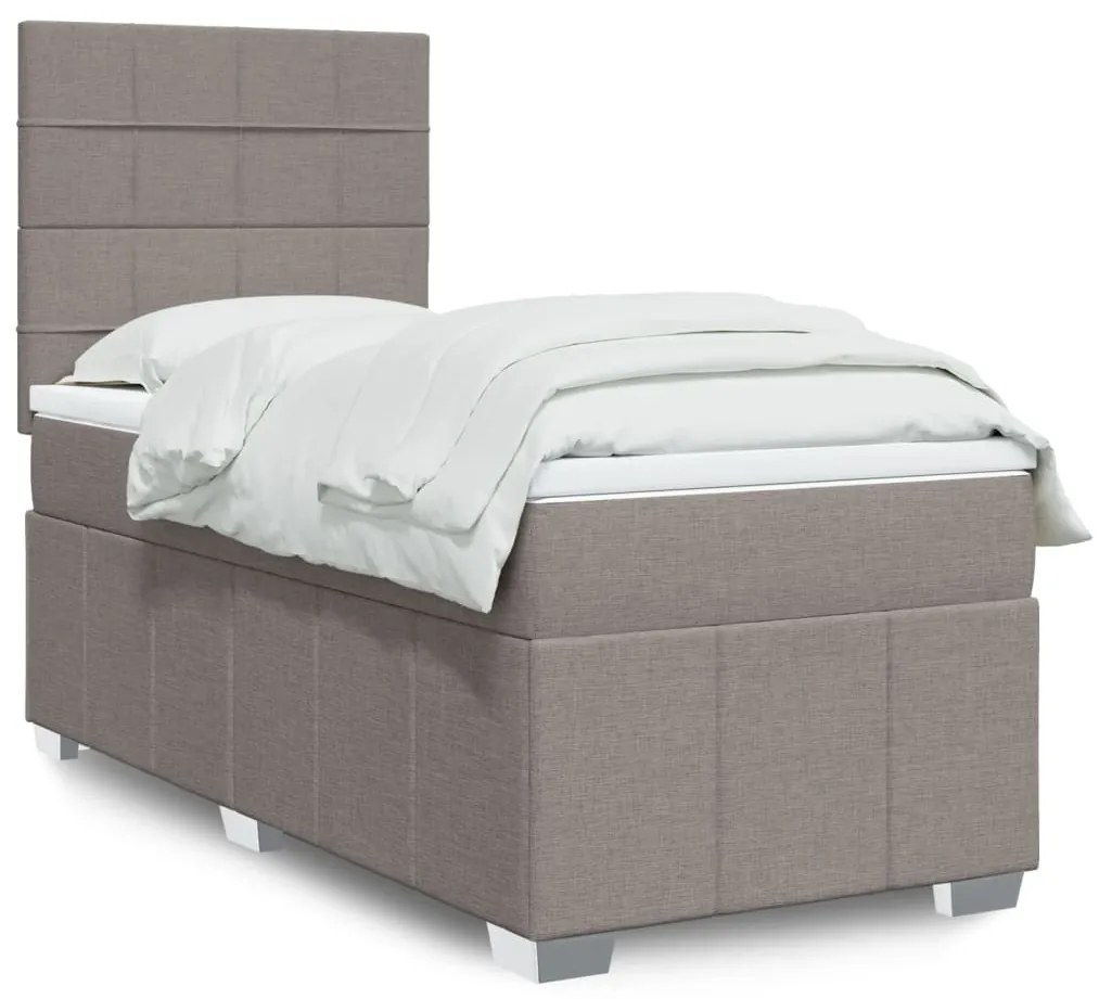 vidaXL Pat box spring cu saltea, gri taupe, 100x200 cm, textil