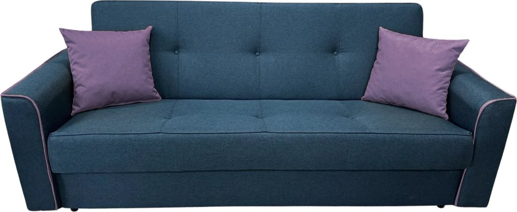Canapea VERA extensibila, 3 locuri, lada de depozitare, stofa bleumarin + mov, 225x90x90 Bleumarin + Mov, Stofa
