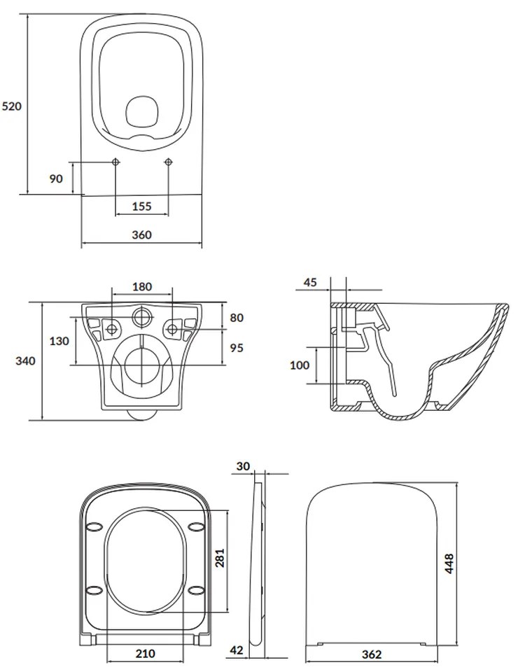 Vas wc suspendat rimless Cersanit Larga cu capac soft close inclus, alb Dreptunghiulara