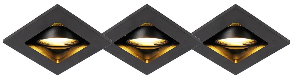 Set de 3 spoturi moderne îngropate negre reglabile - Qure
