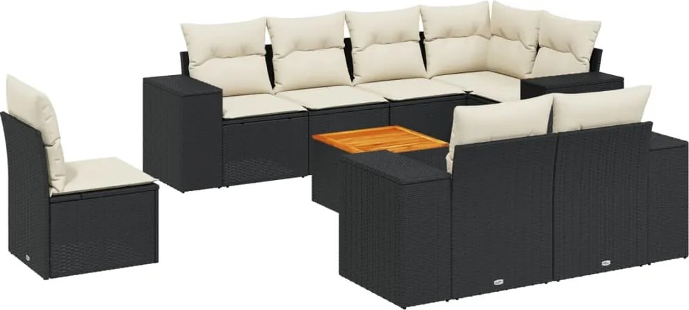 vidaXL Set mobilier de grădină cu perne, 9 piese, negru, poliratan