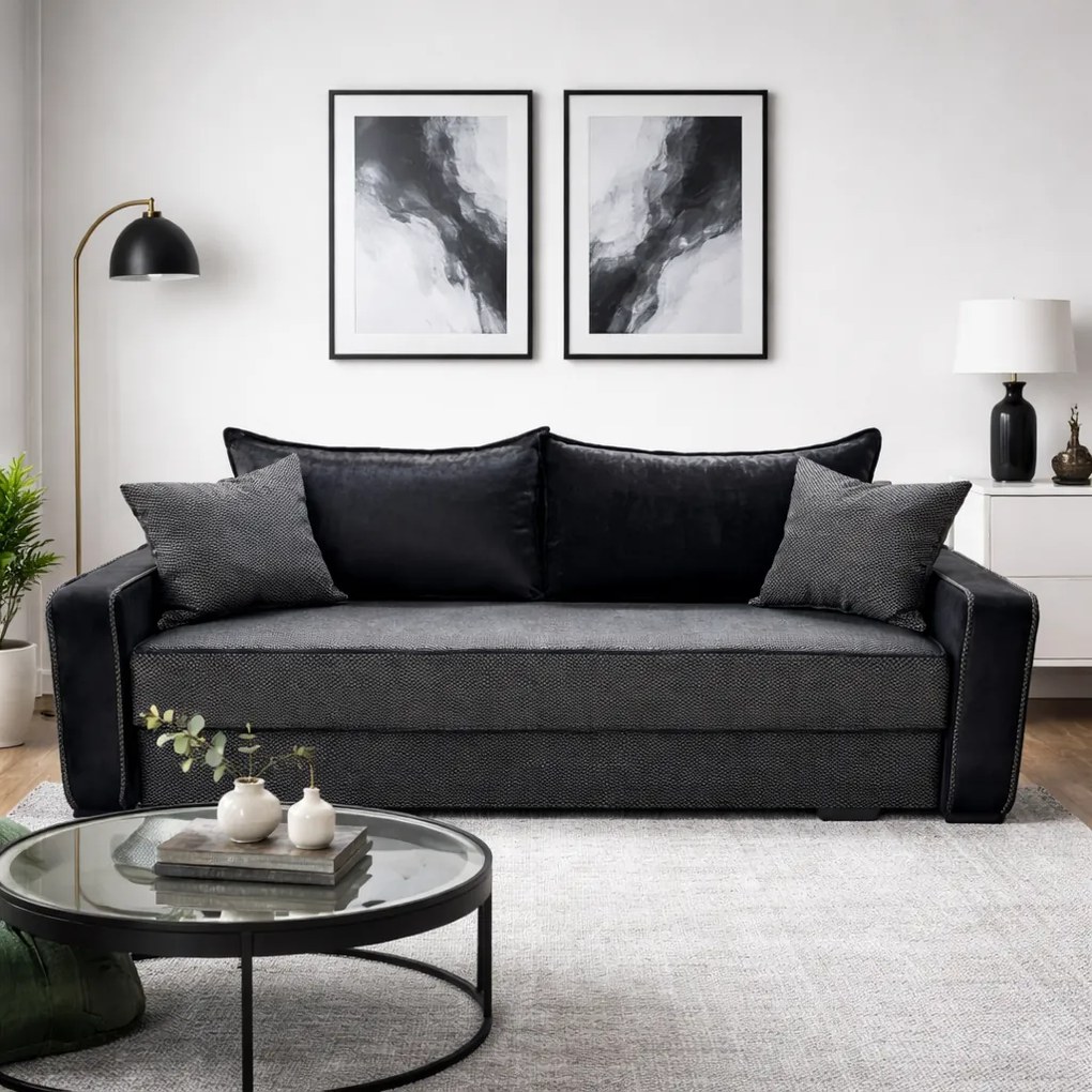 Canapea LARISA extensibila, 3 locuri, lada de depozitare, stofa maro inchis, 220x95x85 Stofa, Maro închis