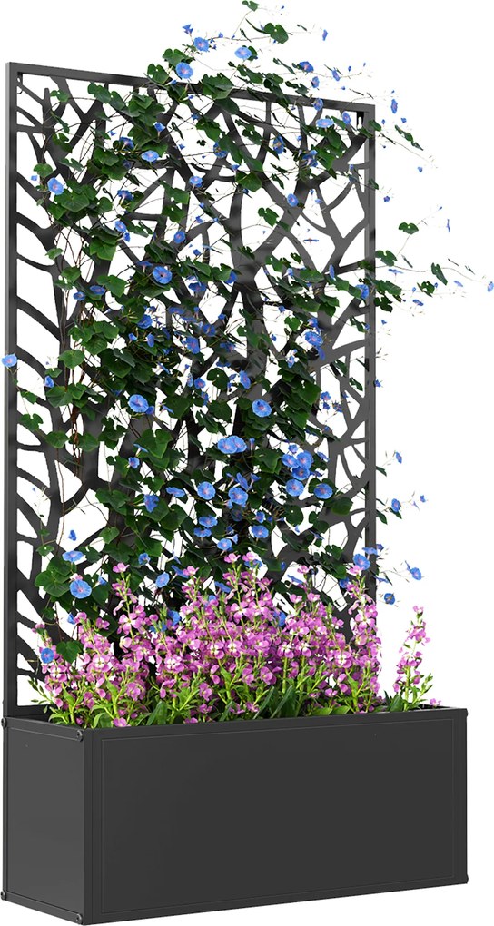 Outsunny Jardinieră cu spalier, ghiveci pentru plante cățărătoare, legume, flori din metal 61 x 23 x 113 cm negru | Aosom Romania