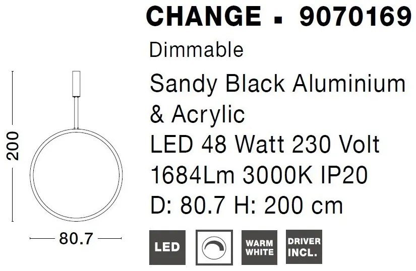 Pendul LED dimabil design modern Change negru 80,7cm
