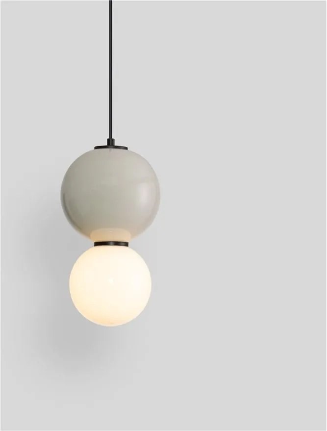 Pendul LED decorativ portelan gri deschis, sticla alb, NOESIS