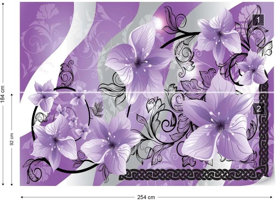 Fototapet GLIX - Flowers Floral Pattern Purple  + adeziv GRATUIT Tapet nețesute - 254x184 cm