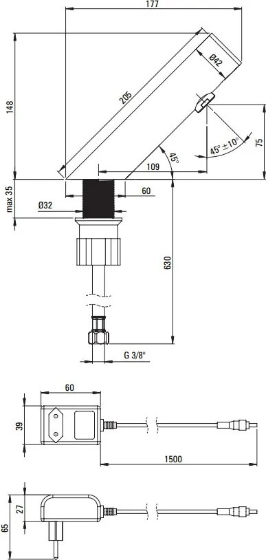 SENSE Baterie pentru Chiuvetă, Fără Contact Direct, Fără Sistem de Reglare a Temperaturii - 230/6V - BQR_N28V