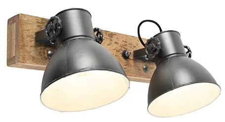 Spotlight industrial gri închis cu lemn de mango cu 2 lumini - Mangoes