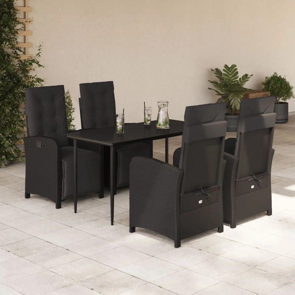 3212530 vidaXL Set mobilier de grădină cu perne, 5 piese, negru, poliratan