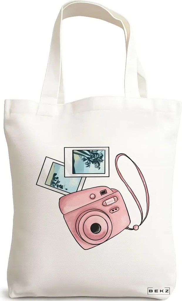 Sacosa de Panza pentru Cumparaturi, Geanta Tote Travel Girl 13, 38x34.5 cm, Alba, BEKZ®