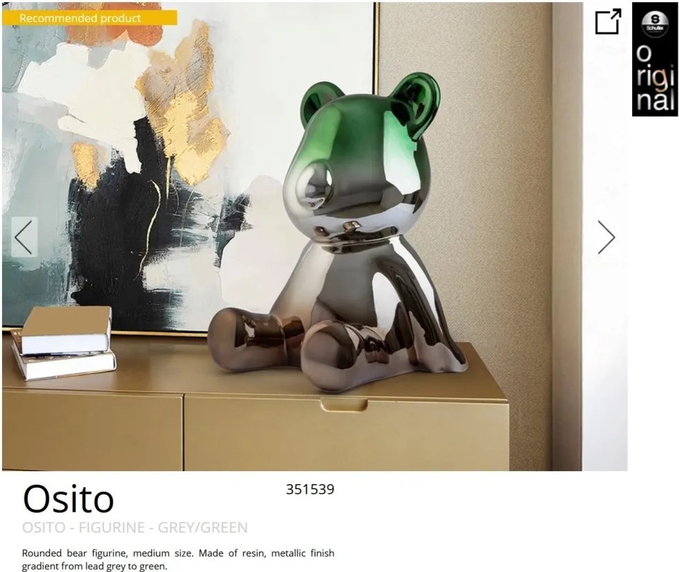 Figurina decorativa ursulet Osito gri, verde