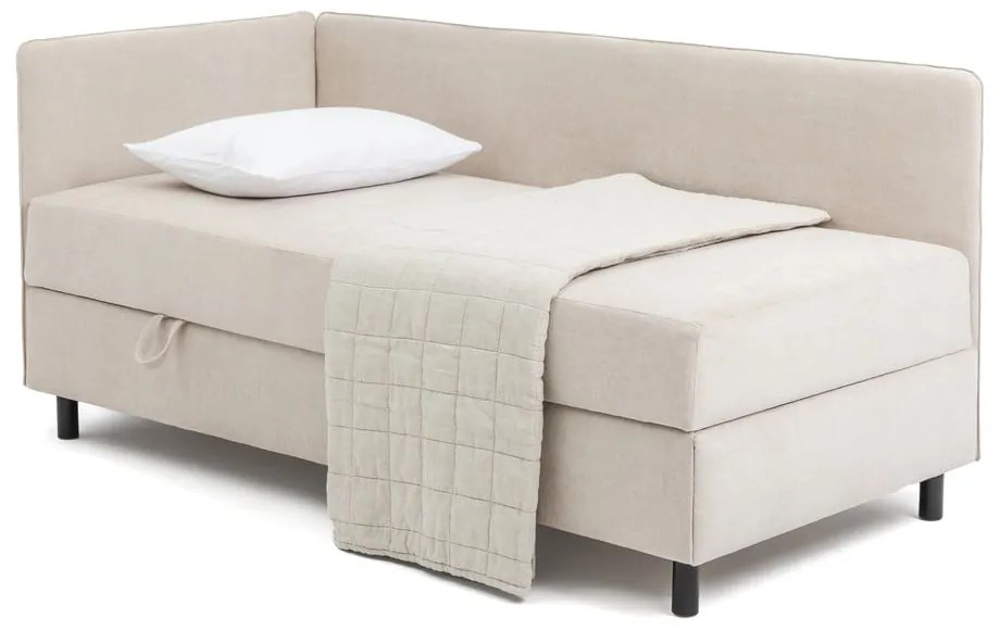 Pat bej tapițat cu spațiu de depozitare cu saltea 90x200 cm Avela – Bonami Selection