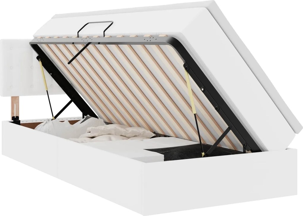 vidaXL Pat cu saltea și LED Alb pur 90 x 200 cm Piele artificială