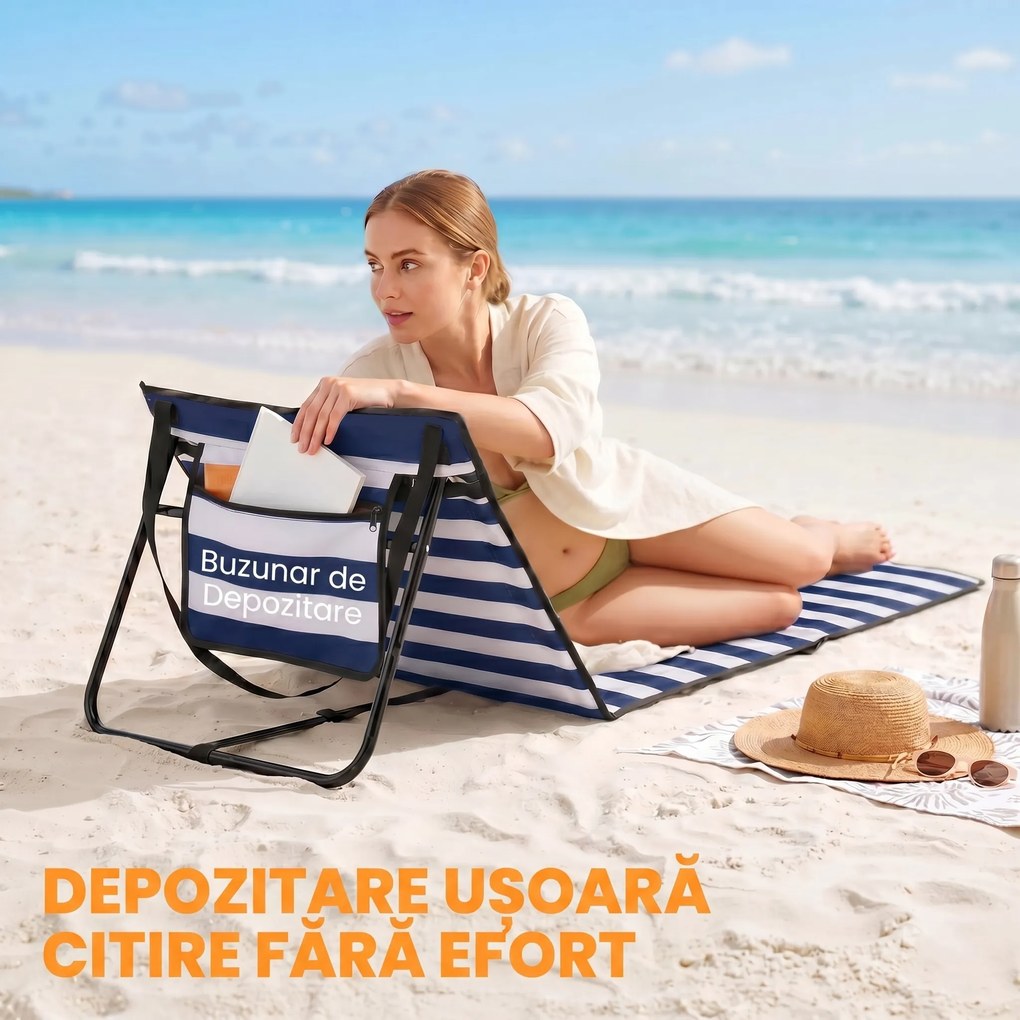 Outsunny Set 2 Șezlonguri Pliabile cu Unghi Reglabil și Buzunar cu Fermoar, 142x51x40 cm, Albastru | Aosom Romania