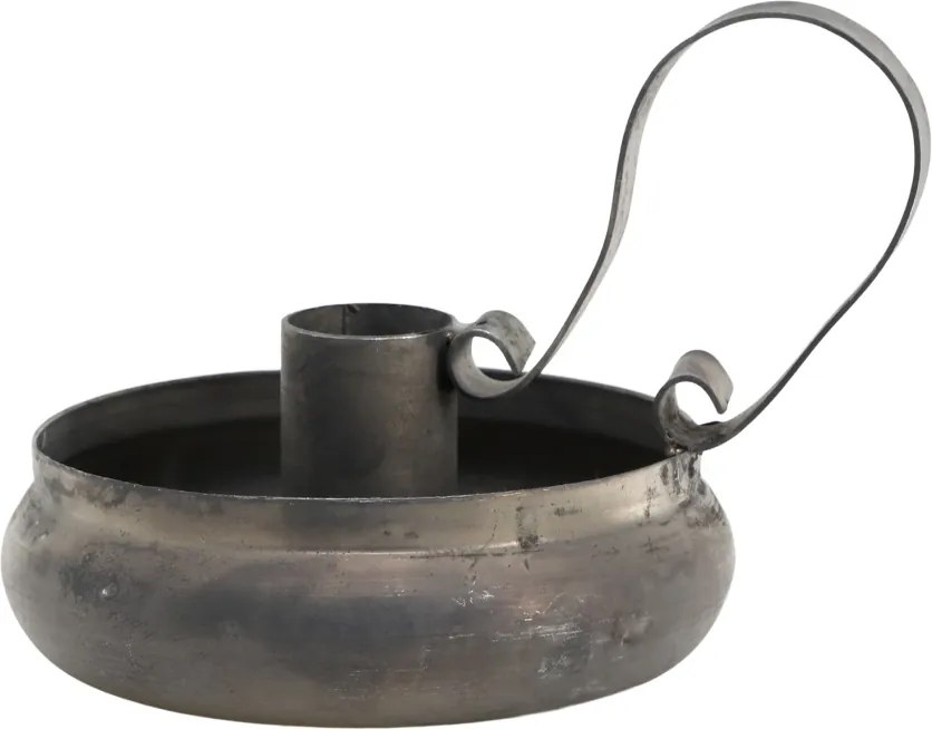 Suport de lumanare, argintiu, din metal, aspect antichizat, H12cm
