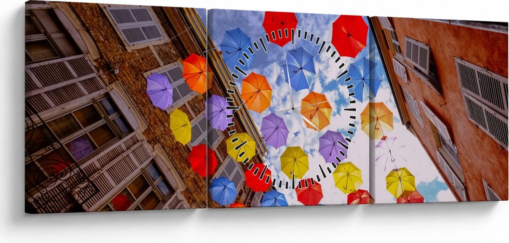 Tablou - Umbrele colorate (cu ceas) (90x30 cm)