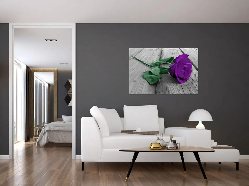 Tablou - Trandafir violet cu tulpina verde (90x60 cm)