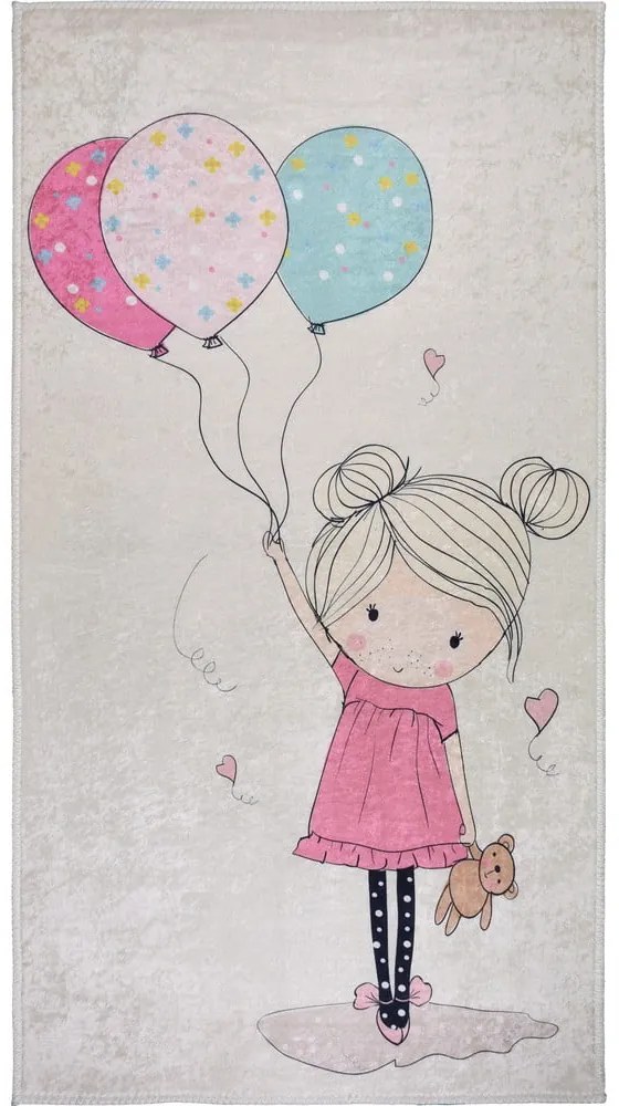 Covor pentru copii roz-fildeș lavabil 80x120 cm Girl & Baloons – Vitaus