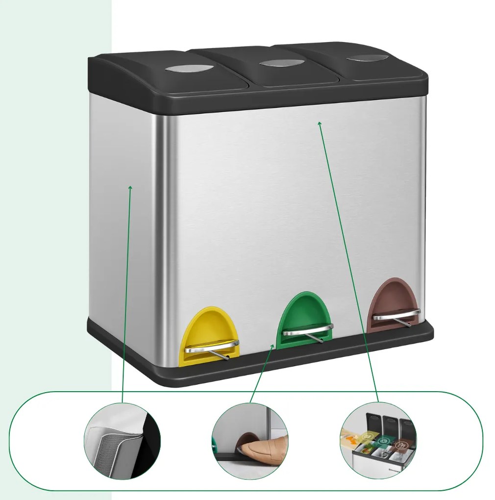 Jurhan Coș de reciclare SORT 24L (3x8L), oțel
