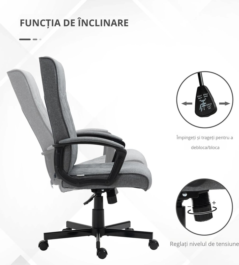 Scaun de birou Vinsetto pentru casa cu spatar inalt, pivotant la 360 de grade, inaltime si inclinare reglabila, gri inchis | Aosom Romania