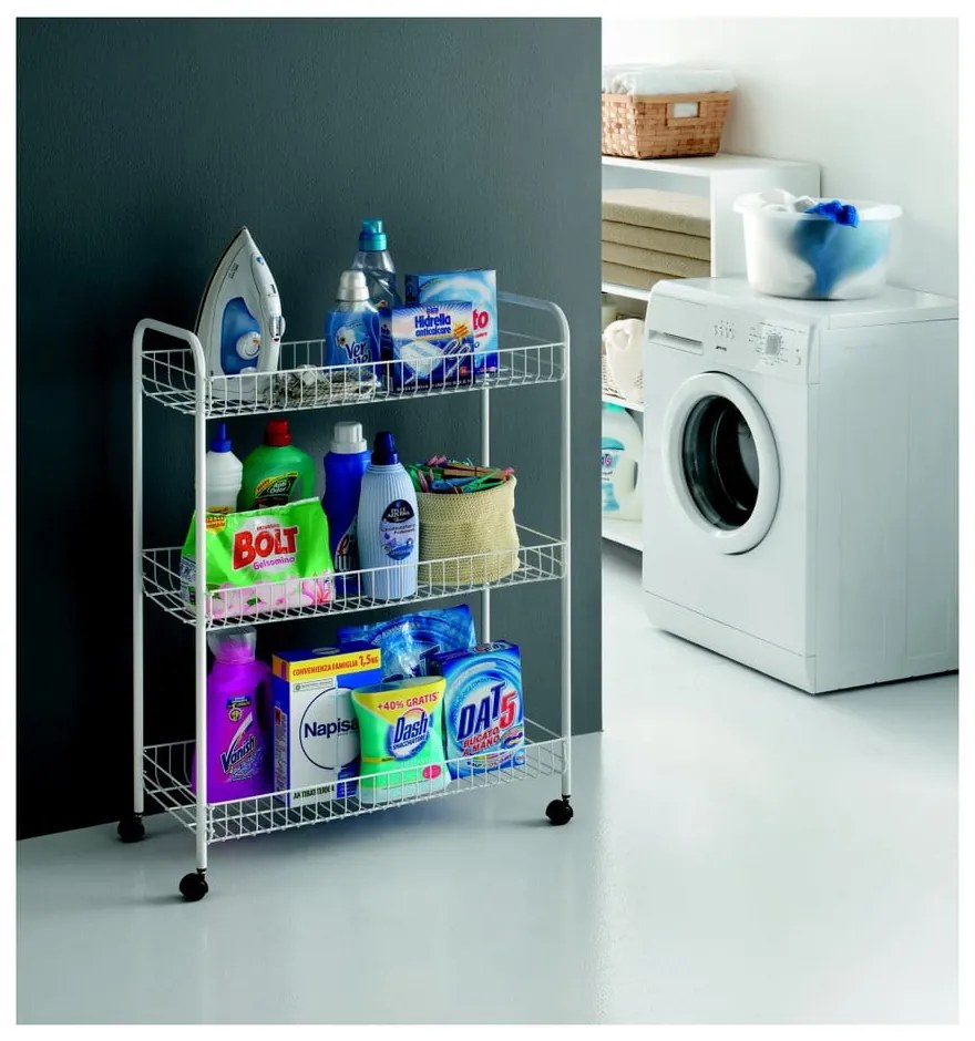 Cărucior mobil cu 3 rafturi pentru baie Metaltex Laundry, 31 x 84 cm