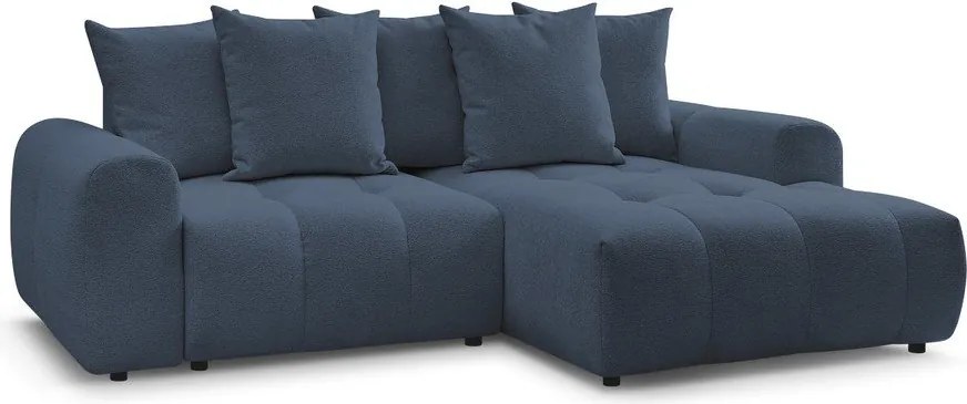 Colțar albastru extensibil/cu spațiu de depozitare cu tapițerie din chenille (cu colț pe partea dreaptă/cu șezlong) Roxelane – Bobochic Paris