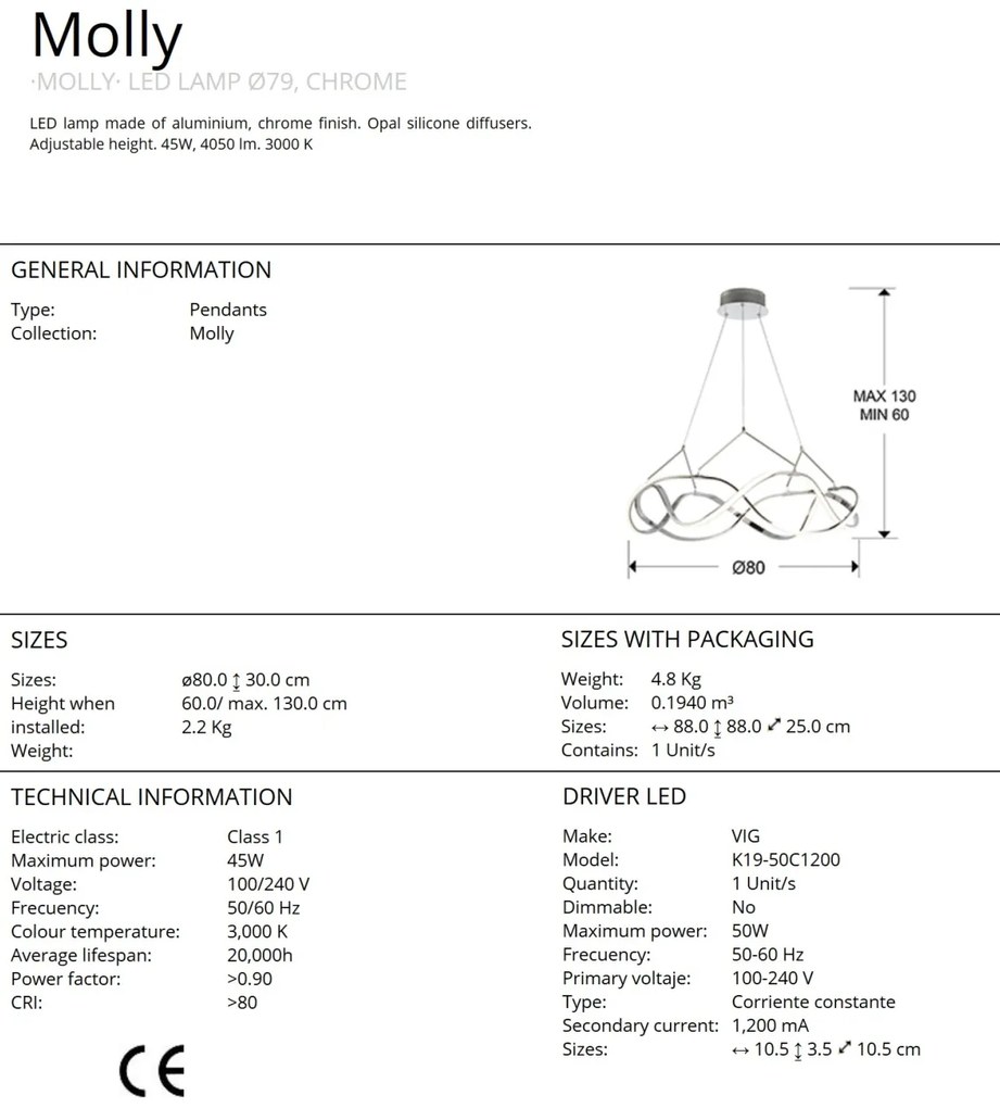 Lustra LED design ultra-modern Molly crom 80cm SV-763950