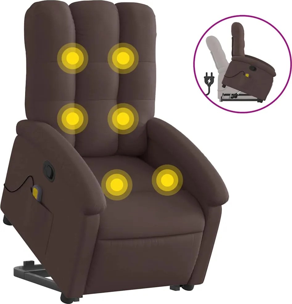 vidaXL Fotoliu rabatabil de masaj, cu ridicare, maro închis, textil