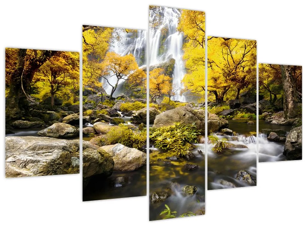 Tablou - Cascade în peisaj de toamnă, galben (150x105 cm)