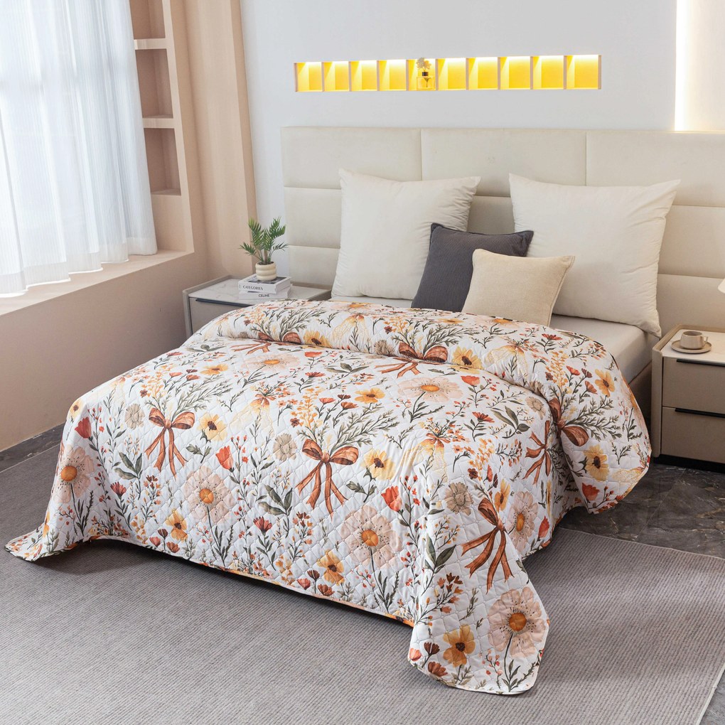 Cuvertura de pat FLORAL RIBBON, crem Dimensiune: 220 x 240 cm