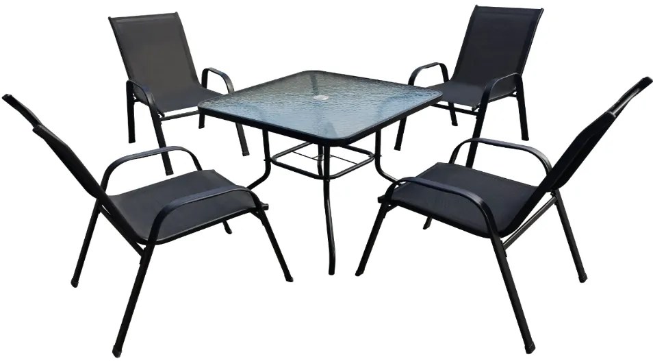 Set de gradina TAVERNO 1 + 4, masa 80x80 cm, negru
