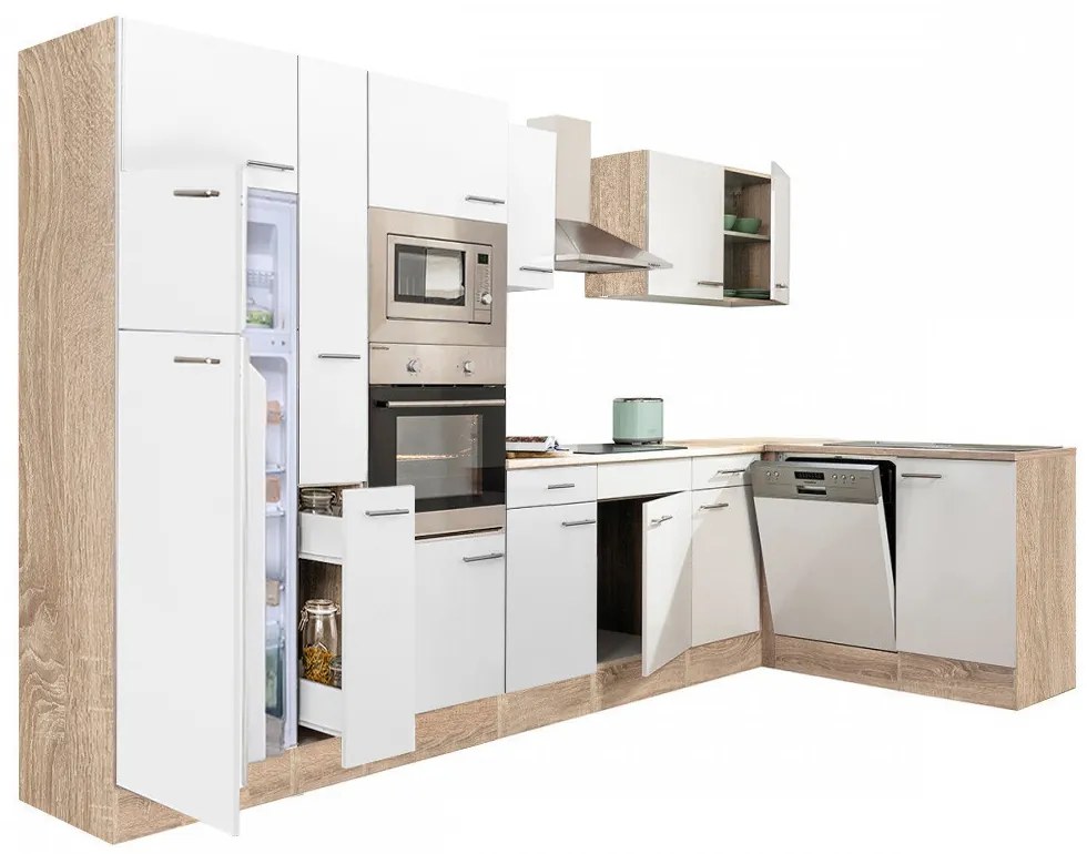 Dulap de bucătărie de colț Yorki 370, corp din stejar Sonoma, cu față alb satinat