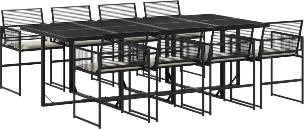 vidaXL Set mobilier de grădină cu perne, 9 piese, negru, poliratan
