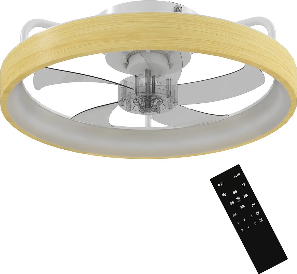 HOMCOM Ventilator de tavan cu lumină LED plafonier ventilator Ø49cm 7 pale 6 viteze luminozitate reglabilă mod vară-iarnă | Aosom Romania