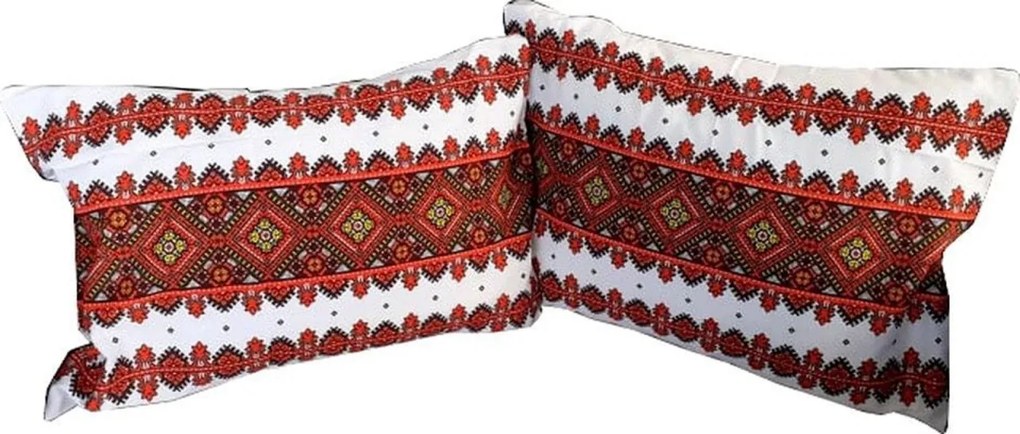 Set 2 perne decorative Casa Gino®, dimensiuni 70X50 cm, pentru living, bucatarie si dormitor, bumbac 100%, Motive traditionale si Rosu